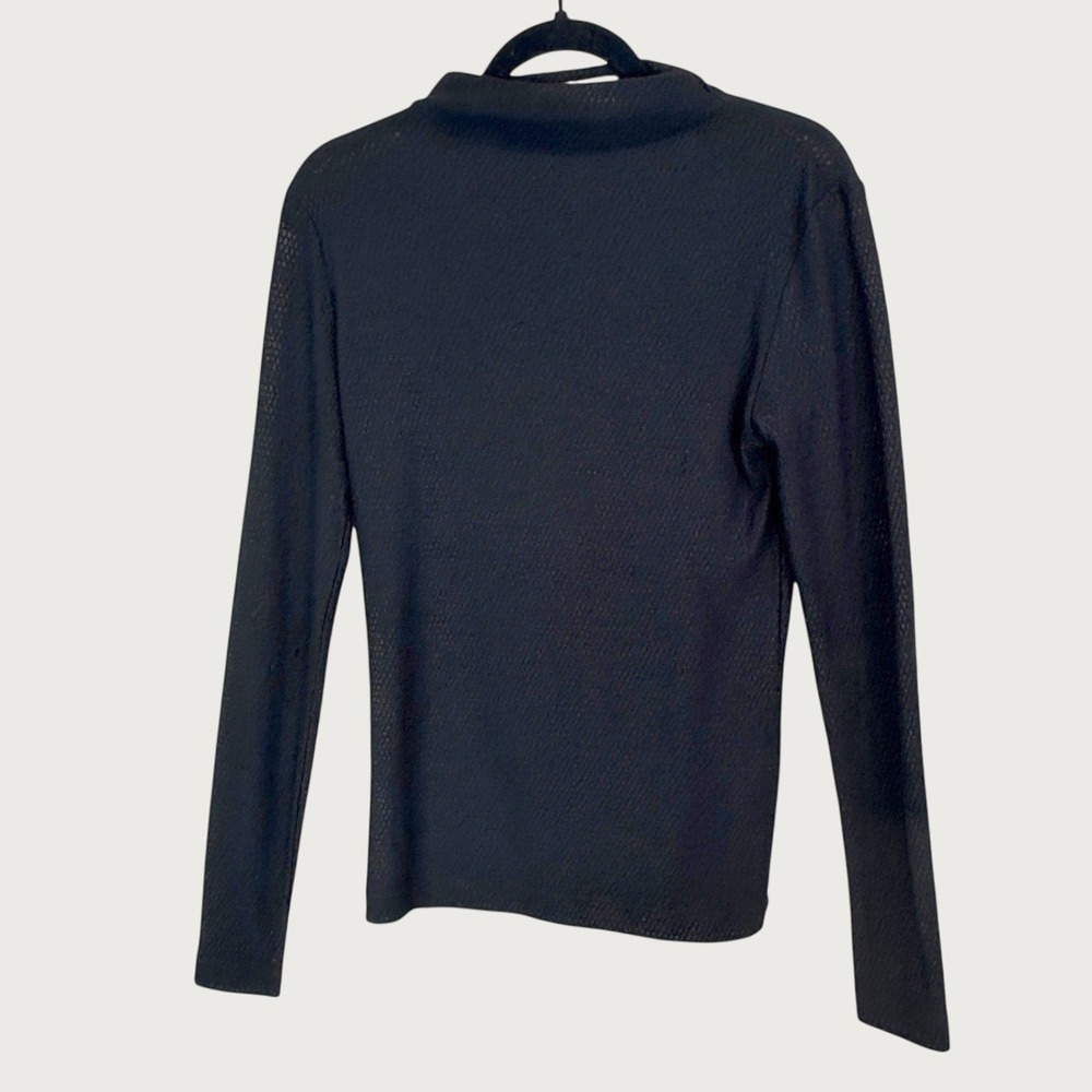 Minimum Mock Neck Long Sleeve L Top Black Textured Sheer Thin Knit Minimalist